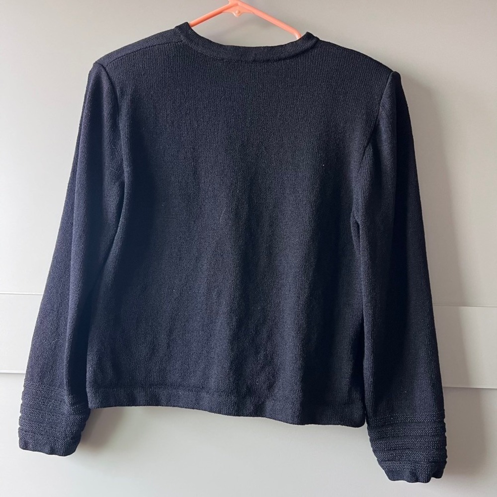 ST JOHN BY MARIE GRAY Women's Black Knit Cardigan Gold Button Pockets‎ Size 2 - Picture 2 of 10
